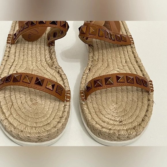WILD PAIR Studded Espadrille wedge Sandals metallic cognac brown size 7.5 - Picture 6 of 16